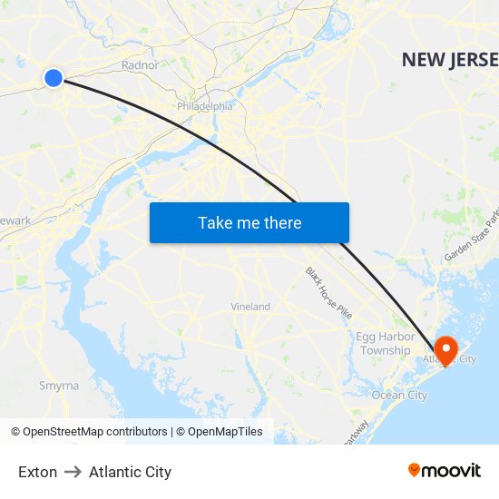 Exton to Atlantic City map