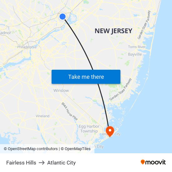 Fairless Hills to Atlantic City map