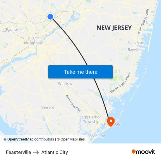 Feasterville to Atlantic City map