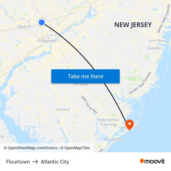 Flourtown to Atlantic City map