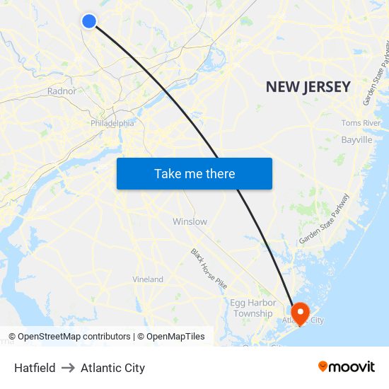 Hatfield to Atlantic City map
