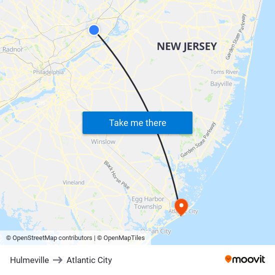 Hulmeville to Atlantic City map