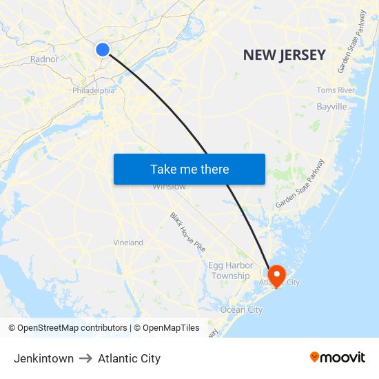 Jenkintown to Atlantic City map