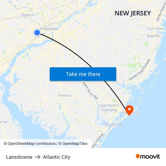 Lansdowne to Atlantic City map