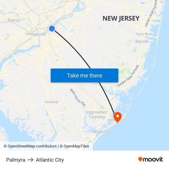 Palmyra to Atlantic City map