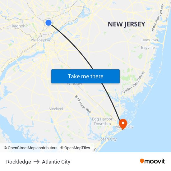 Rockledge to Atlantic City map