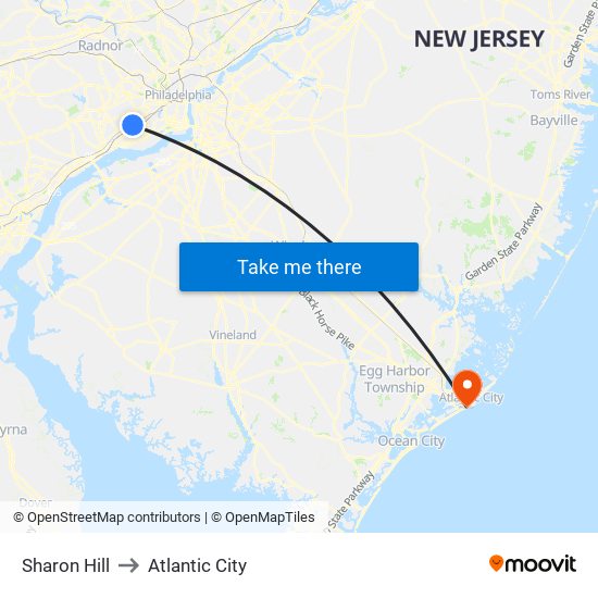 Sharon Hill to Atlantic City map