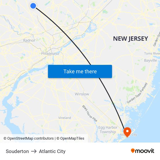 Souderton to Atlantic City map