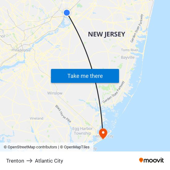 Trenton to Atlantic City map