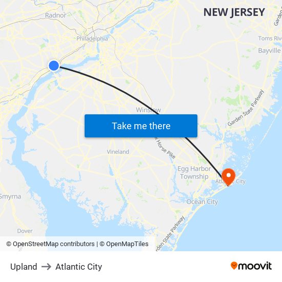 Upland to Atlantic City map