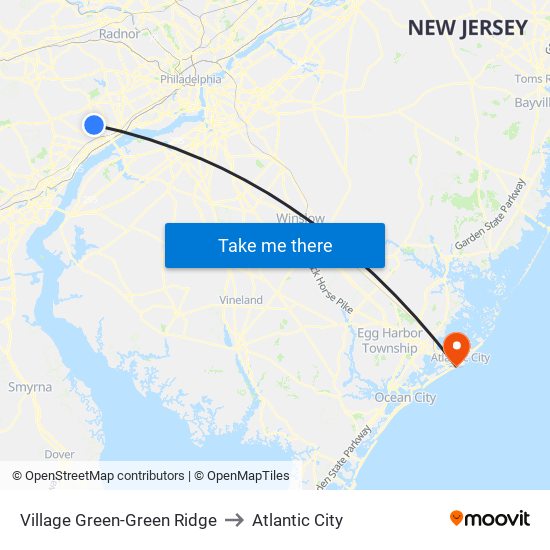Village Green-Green Ridge to Atlantic City map