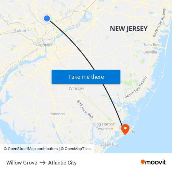 Willow Grove to Atlantic City map