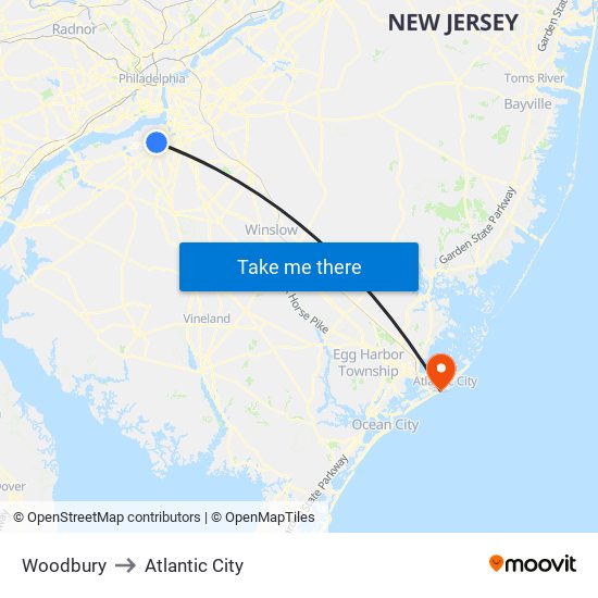 Woodbury to Atlantic City map