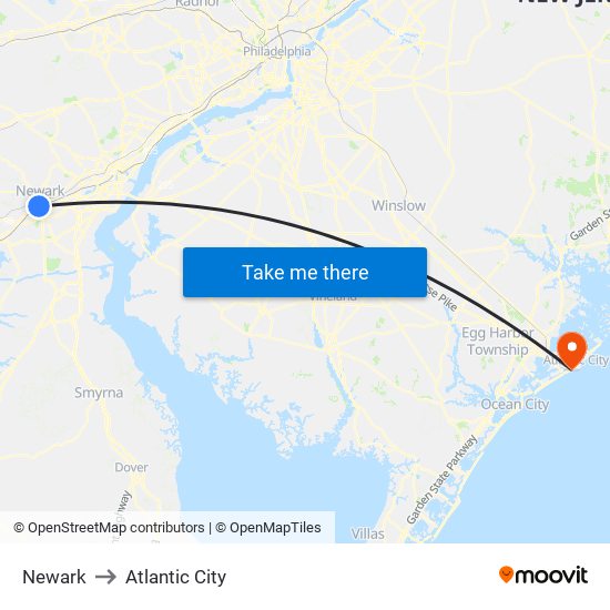 Newark to Atlantic City map