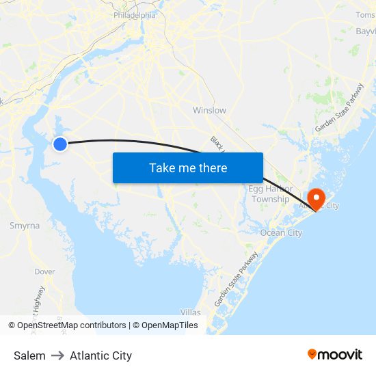 Salem to Atlantic City map
