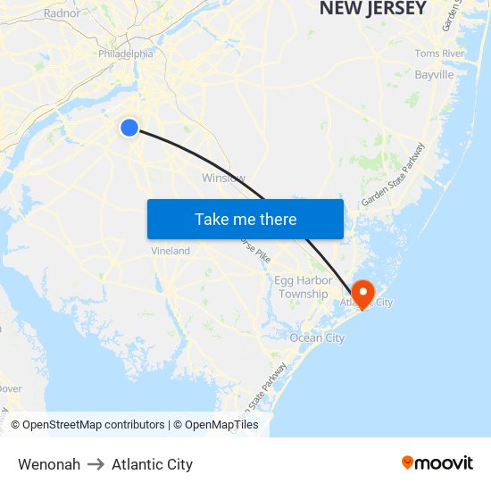 Wenonah to Atlantic City map