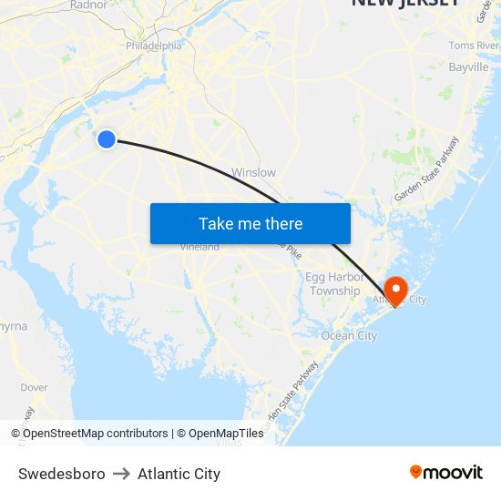Swedesboro to Atlantic City map