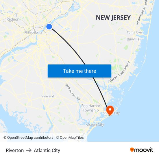Riverton to Atlantic City map