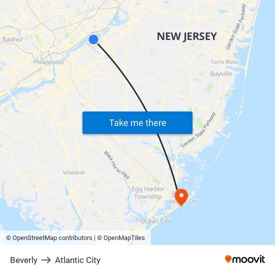 Beverly to Atlantic City map