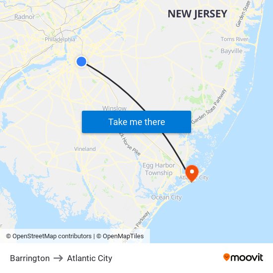 Barrington to Atlantic City map