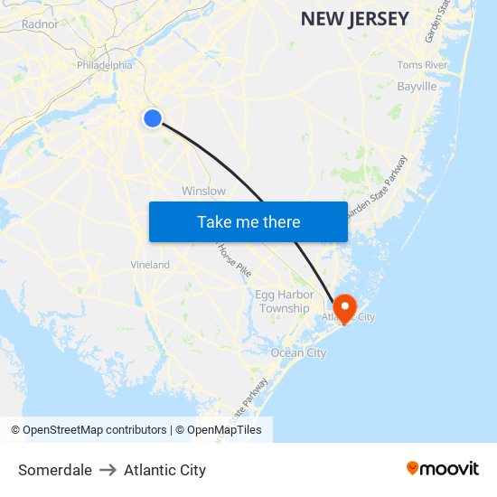 Somerdale to Atlantic City map