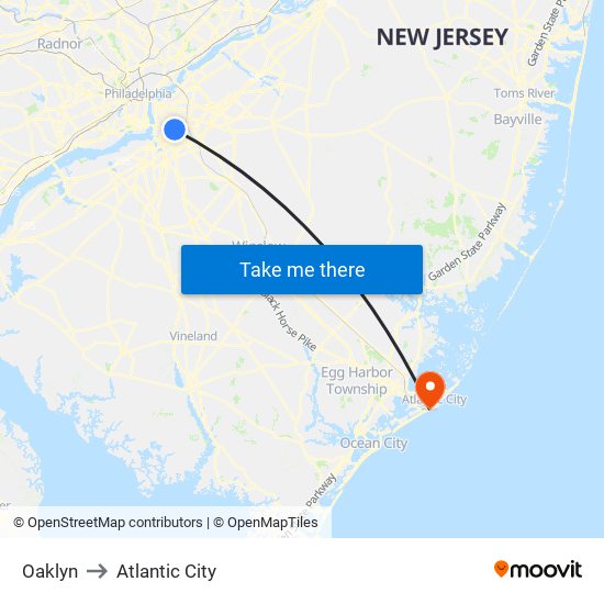 Oaklyn to Atlantic City map