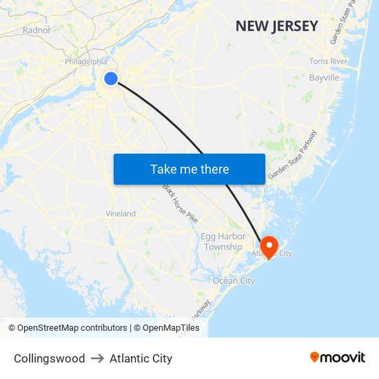 Collingswood to Atlantic City map