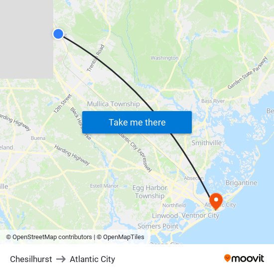 Chesilhurst to Atlantic City map