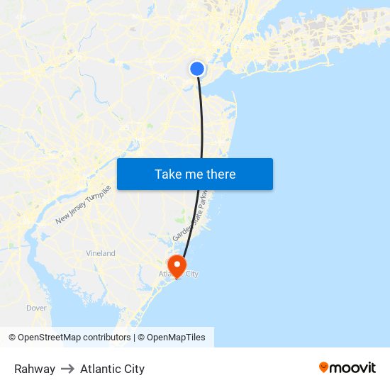 Rahway to Atlantic City map