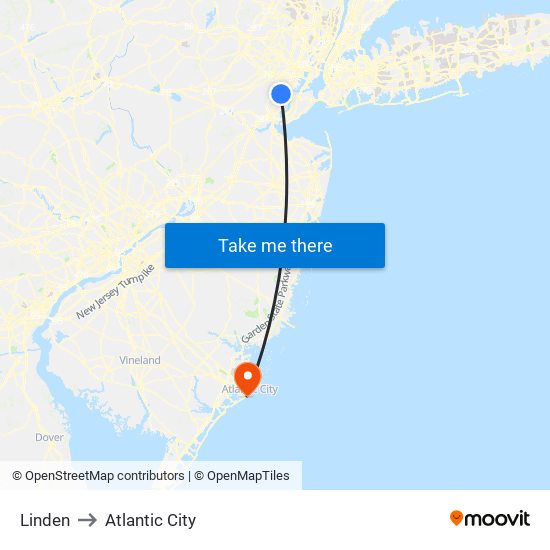 Linden to Atlantic City map