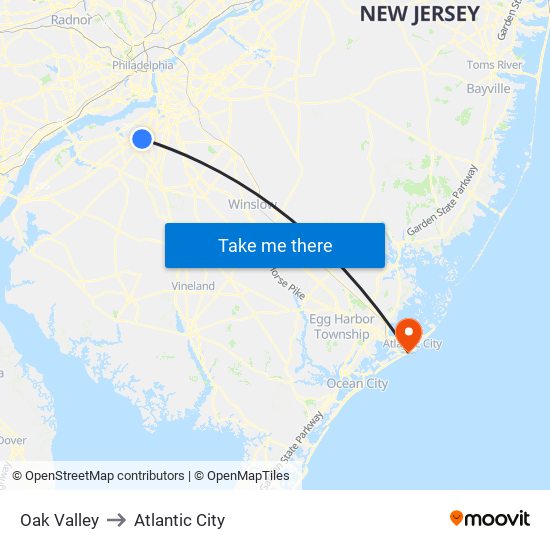 Oak Valley to Atlantic City map
