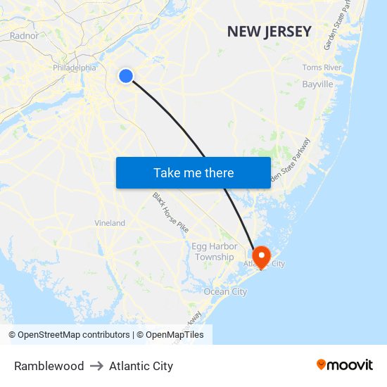 Ramblewood to Atlantic City map