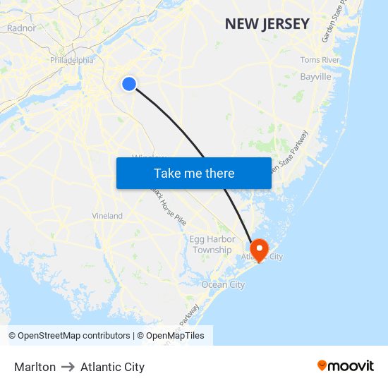 Marlton to Atlantic City map