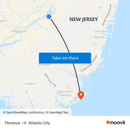 Florence to Atlantic City map