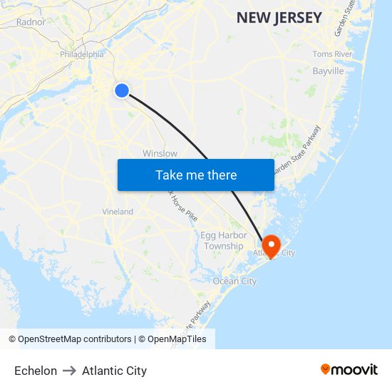 Echelon to Atlantic City map