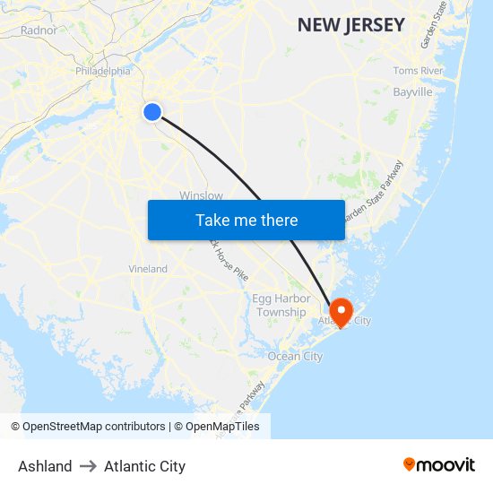 Ashland to Atlantic City map