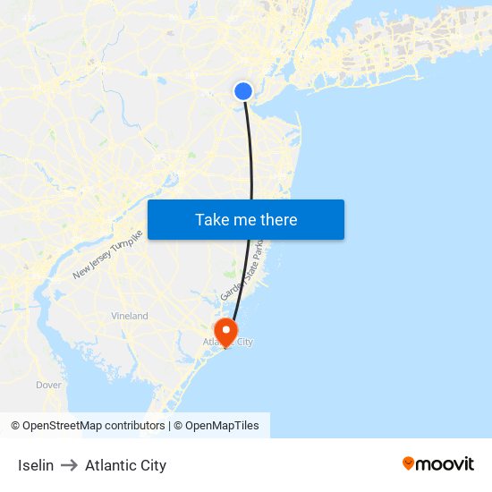 Iselin to Atlantic City map