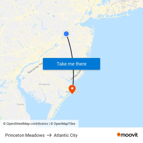Princeton Meadows to Atlantic City map