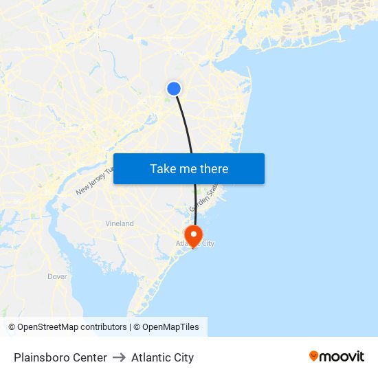 Plainsboro Center to Atlantic City map