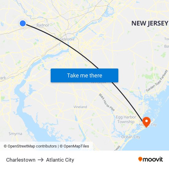 Charlestown to Atlantic City map