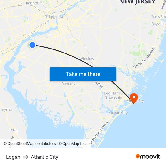 Logan to Atlantic City map