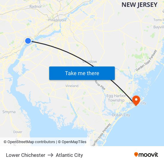 Lower Chichester to Atlantic City map