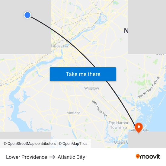 Lower Providence to Atlantic City map