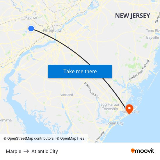 Marple to Atlantic City map
