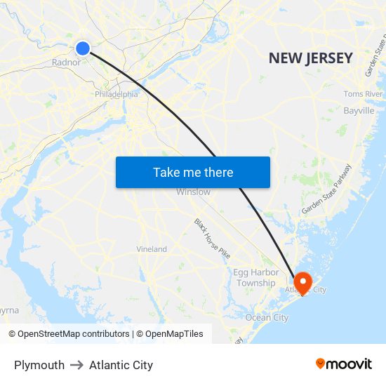 Plymouth to Atlantic City map