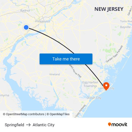 Springfield to Atlantic City map