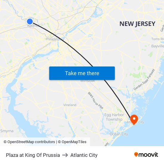 Plaza at King Of Prussia to Atlantic City map