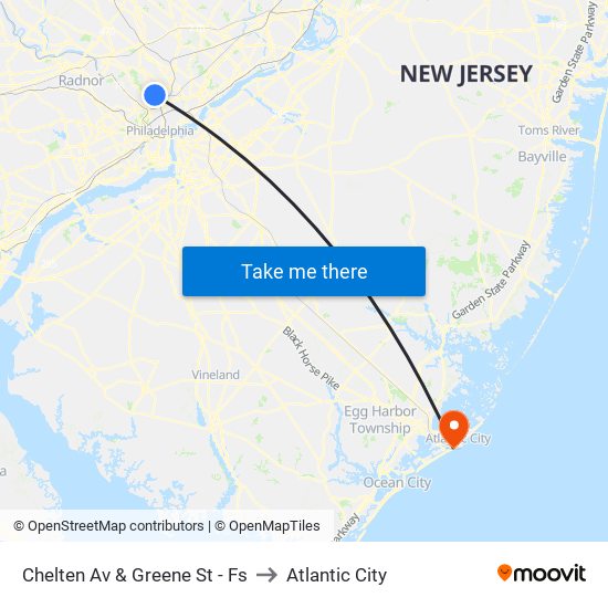 Chelten Av & Greene St - Fs to Atlantic City map