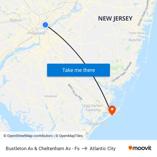 Bustleton Av & Cheltenham Av - Fs to Atlantic City map