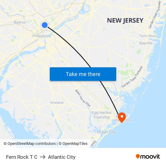 Fern Rock T C to Atlantic City map